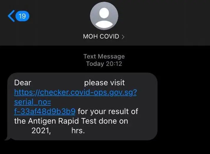 COVID 19 ART Test Result MOH SMS