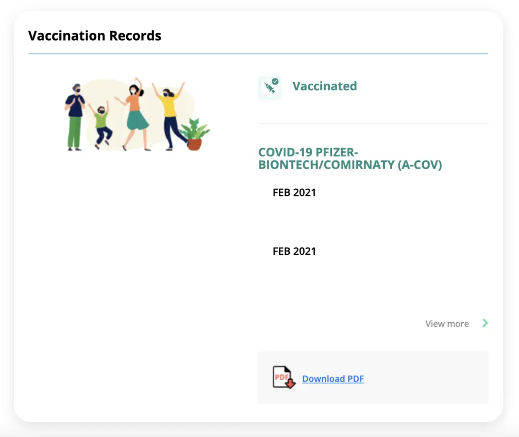 HealthHub Website Vaccination Record