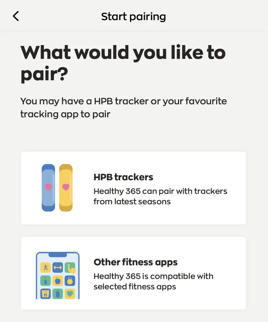 Healthy 365 Select Type of Tracker