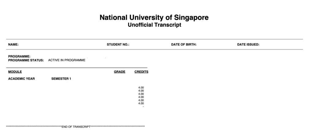 NUS Unofficial Transcript Example Blanked