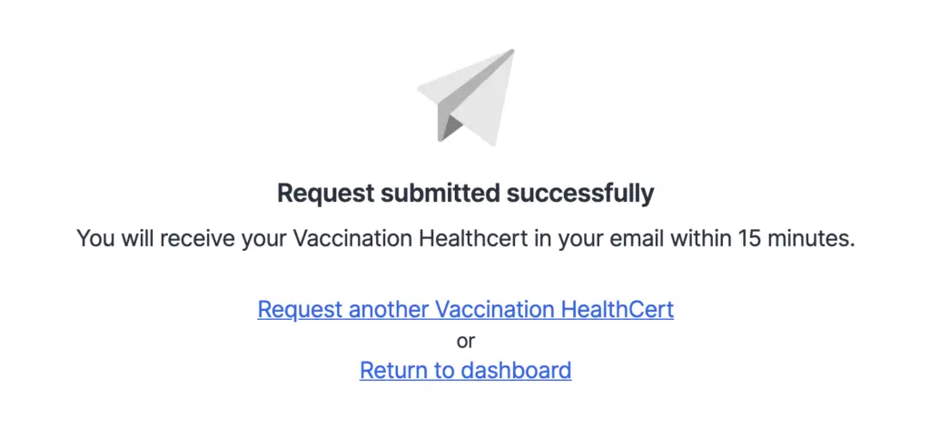 Notarise Vaccination Certificate Request Received